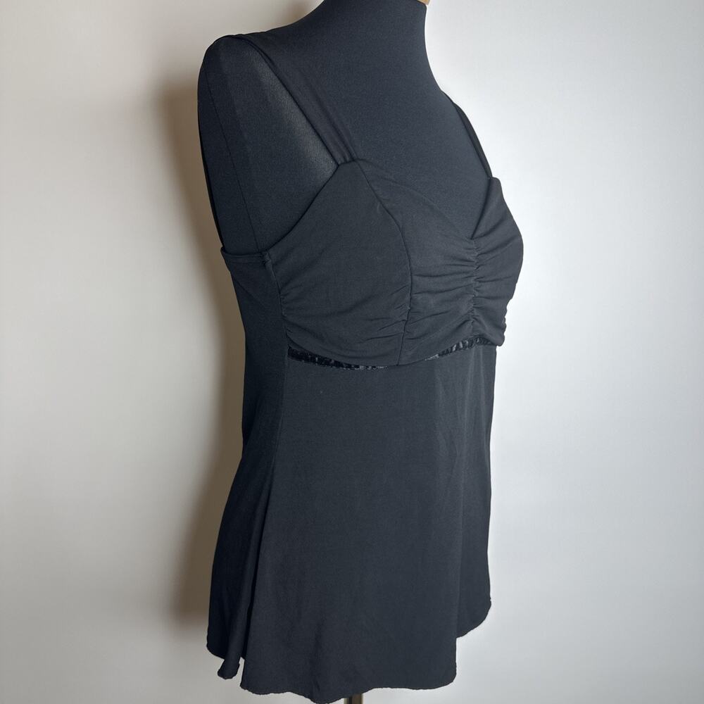 Y2K BCX Black Babydoll Tank Top L Ruched Sweetheart Cami Grunge Goth Witchy EUC - Picture 5 of 10